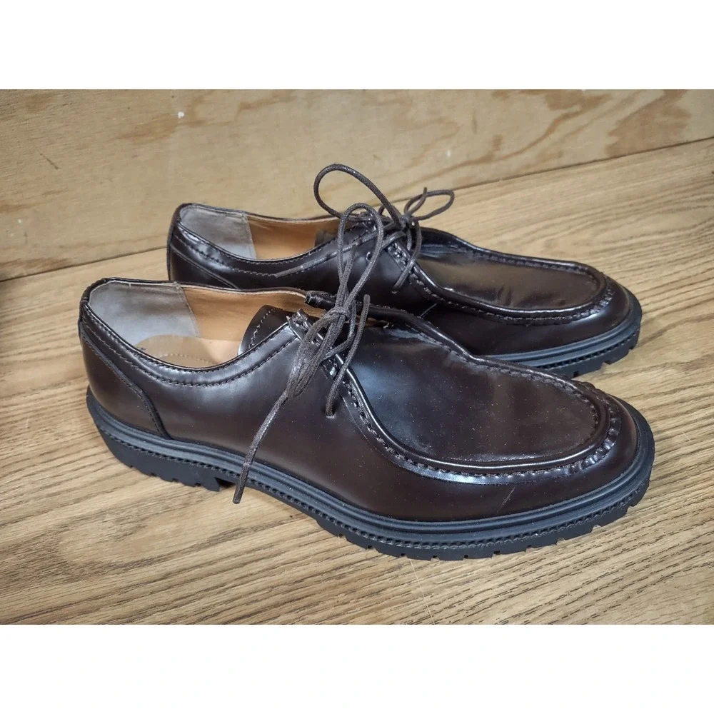 Express Mens Lug Sole Leather Derby Shoes Dark Brown Moc Toe Oxford Size 9